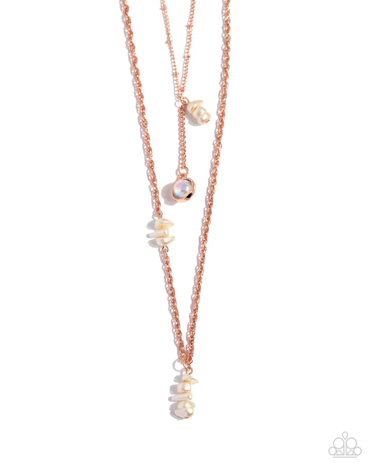 Leisurely Layered - Copper Chain & White Pearl Pebble Layered Necklace Paparazzi N2341