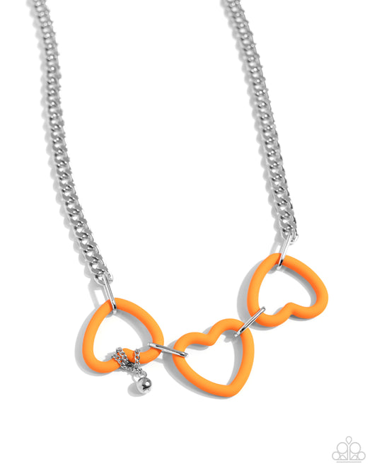 Heart Homage - Orange Heart Silver Curb Chain Necklace Paparazzi N2160