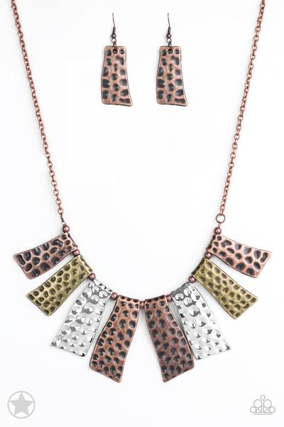 A Fan Of The Tribe Copper, Silver, Brass Blockbuster Necklace Paparazzi N0078