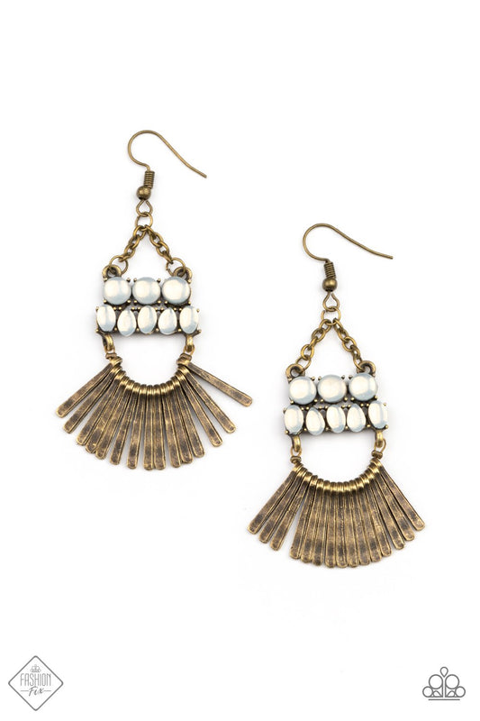 A FLARE For Fierceness Brass Hammered Fringe Earring Paparazzi E0045