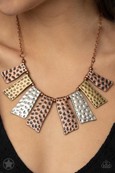 A Fan Of The Tribe Copper, Silver, Brass Blockbuster Necklace Paparazzi N0078