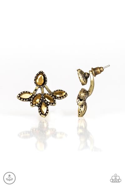 A Force To BEAM Reckoned With Brass & Aurum Rhinestone Double Sided Post Earring Paparazzi E0014