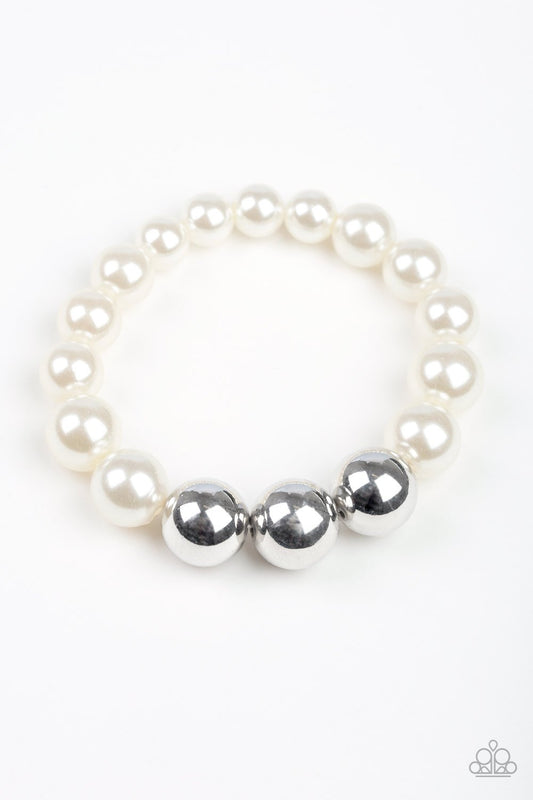 All Dressed Uptown White Silver Stretchy Bracelet Paparazzi B0045