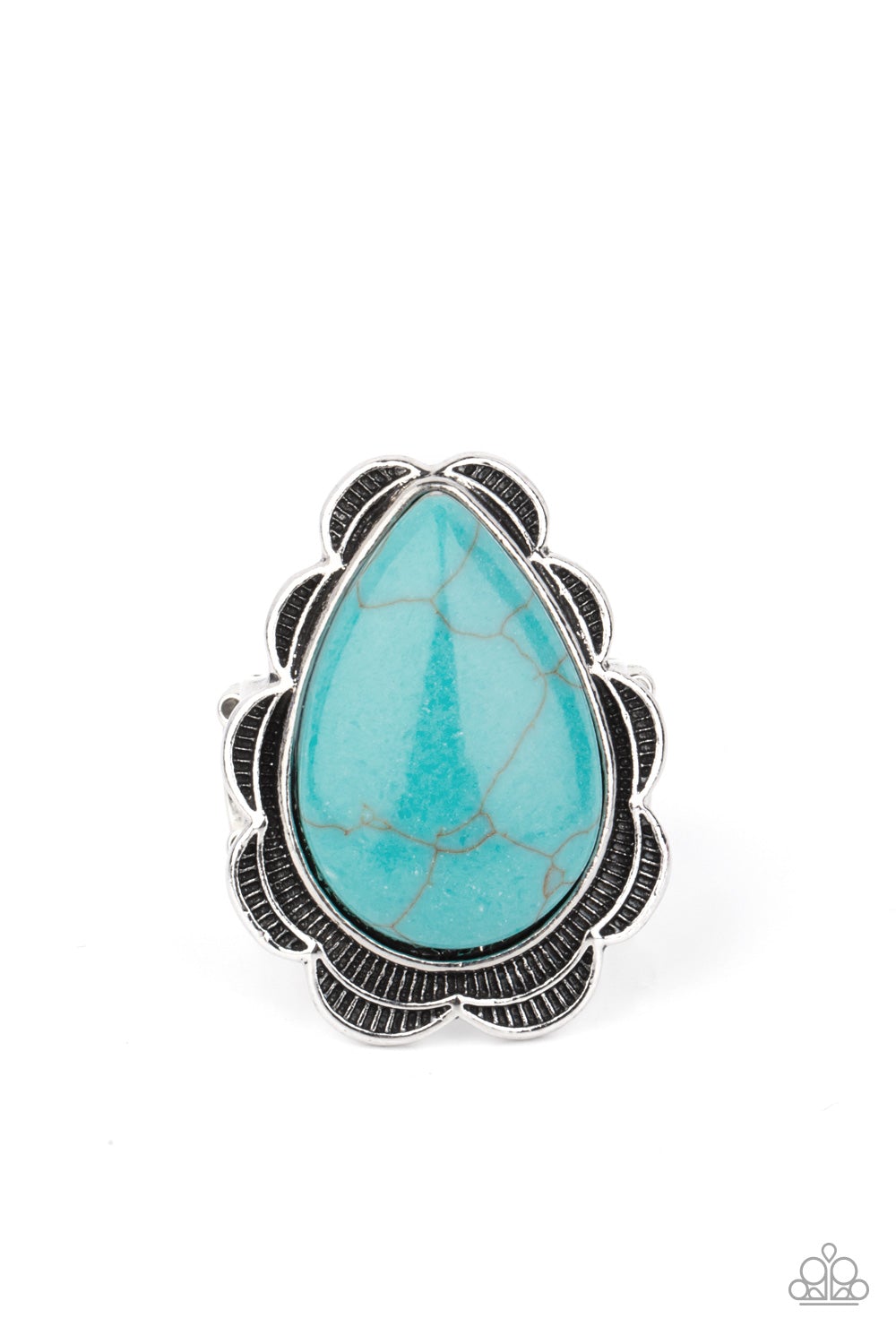 Badlands Romance Blue Silver Cracked Stone Ring Paparazzi R0201
