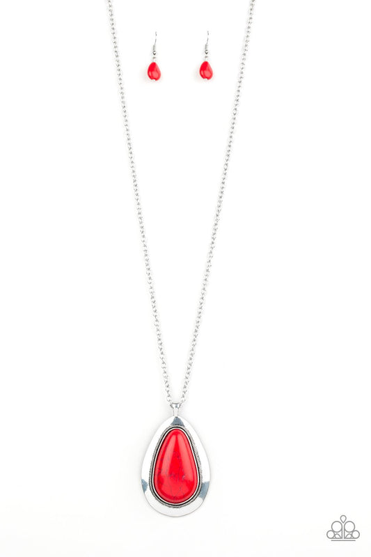 Badland to the Bone Red Teardrop Cracked Stone Necklace Paparazzi N0108