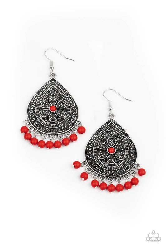 Blossoming Teardrops Red Earrings Paparazzi E0017