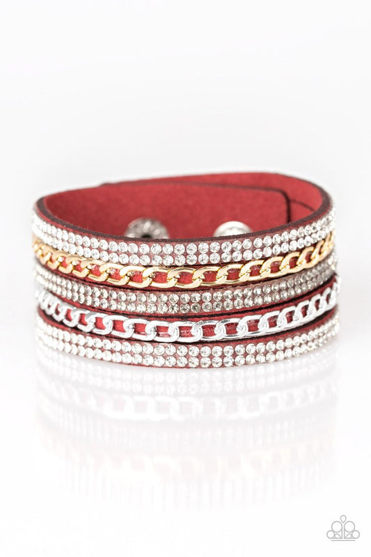 Fashion Fiend Red Suede White and Smoky Rhinestone Urban Wrap Bracelet Paparazzi B0223