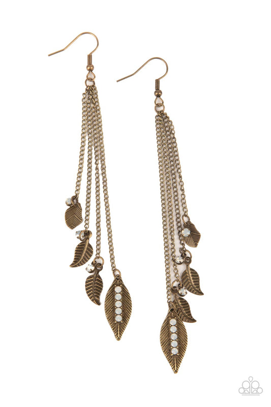 Chiming Leaflets Brass Leaf Fringe Earring Paparazzi E0202