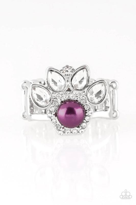 Crown Coronation Purple Pearl & White Rhinestone Ring Paparazzi R0305
