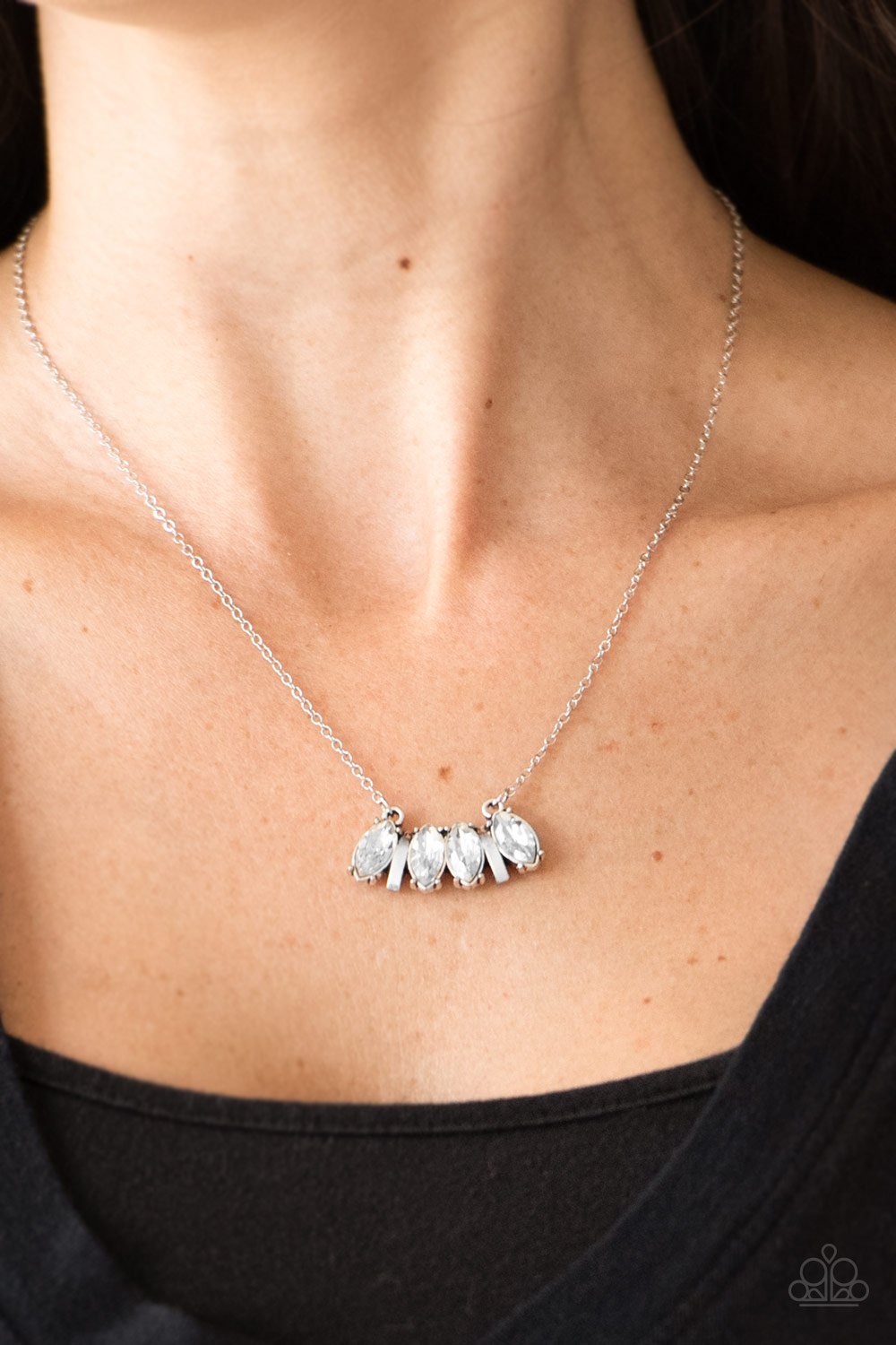Deco Decadence White Rhinestone Necklace Paparazzi N0212