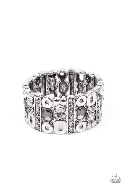 Dynamically Diverse Silver Rhinestone Hematite Bracelet Paparazzi B0165