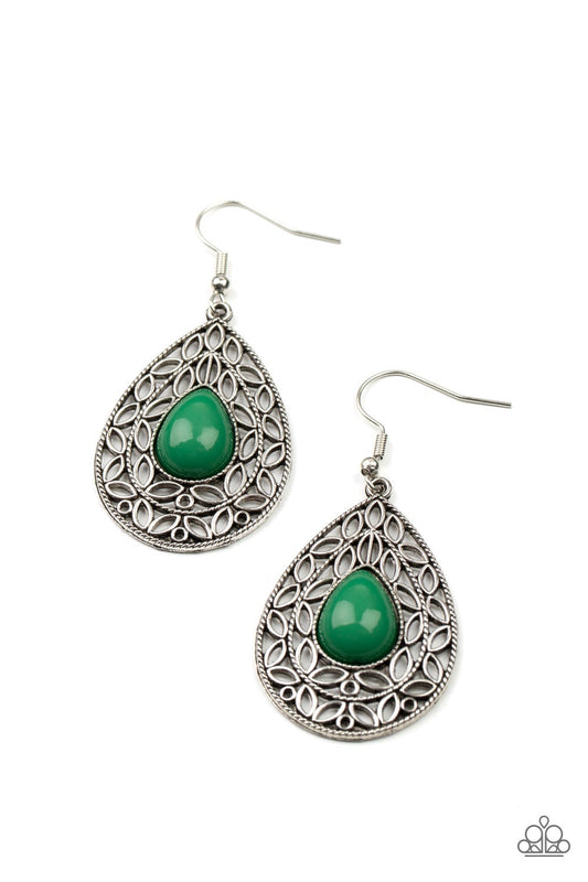 Fanciful Droplets - Green Teardrop Earring Paparazzi E0185