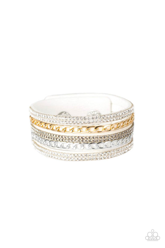 Fashion Fiend White Suede White And Smoky Rhinestone Urban Wrap Bracelet Paparazzi B0034