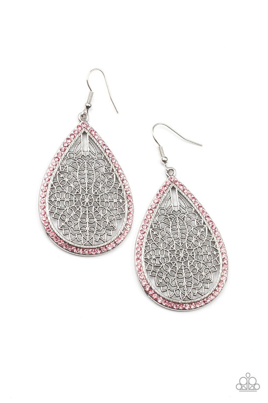 Fleur de Fantasy Pink Rhinestone Oversized Silver Teardrop Earring Paparazzi E0365