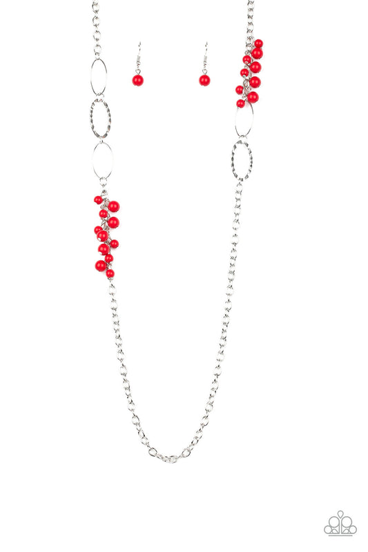 Flirty Foxtrot Fiery Red Bead Long Necklace Paparazzi N0072