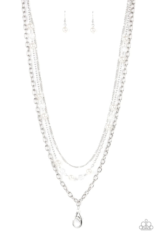 Gleam Work White Pearl And Crystal Accent Lanyard Necklace N0292