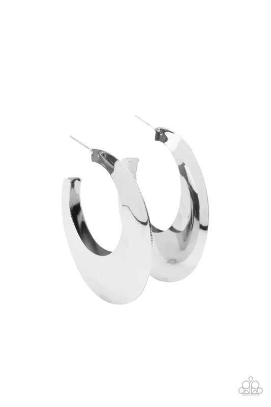 Going OVAL-board Silver Hoop Earring Paparazzi E0054