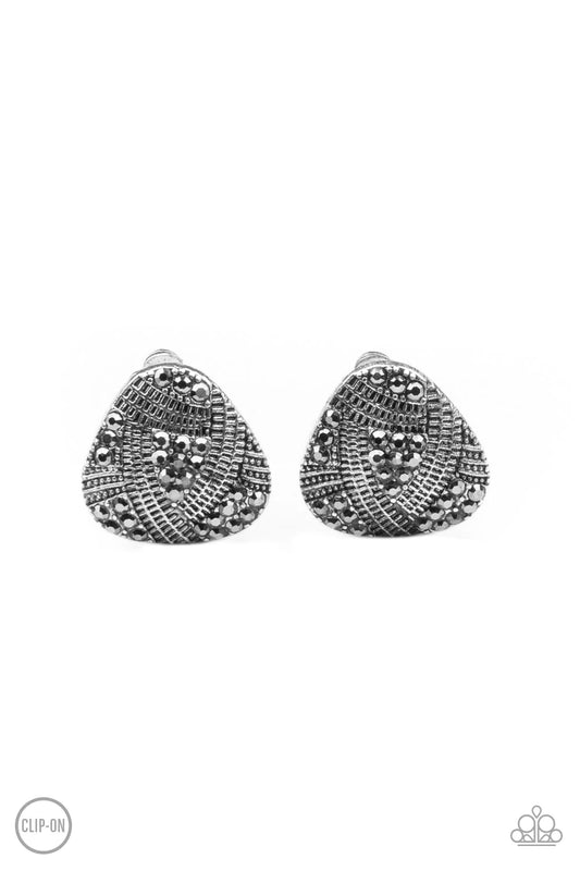 Gorgeously Galleria Silver Smoky Hematite Rhinestones Clip-On Earring Paparazzi E0101