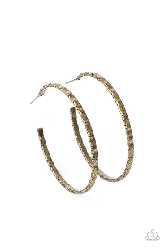 Grungy Grit Brass Hoop Earring Paparazzi E0019