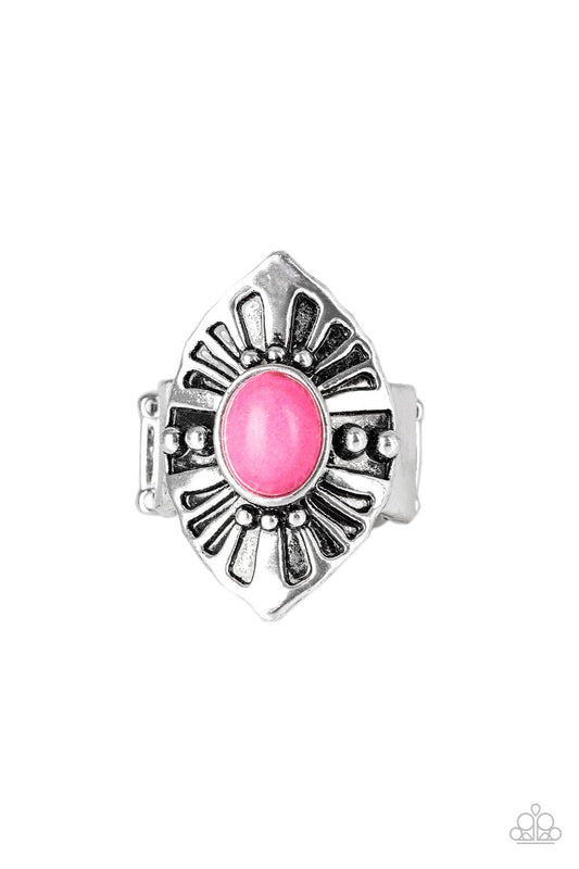 Homestead For The Weekend Pink Cracked Stone Ring Paparazzi R0026