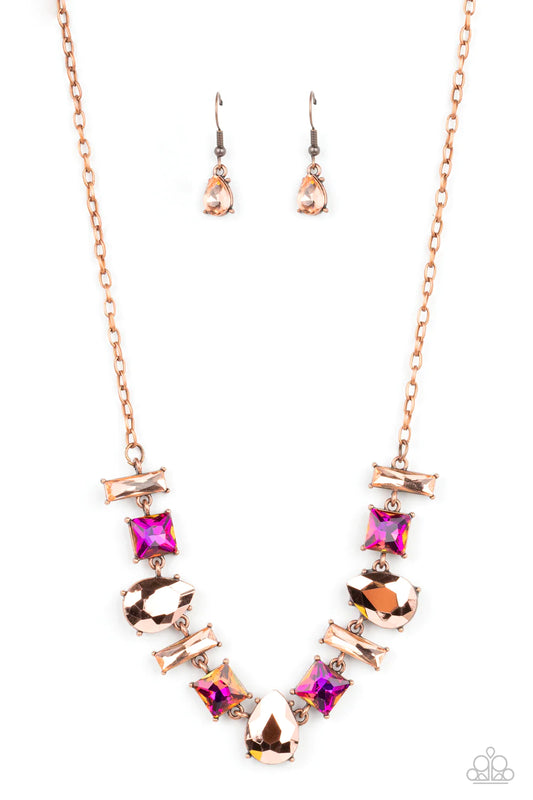 Interstellar Ice Copper Iridescent & Oil Spill Finish Copper Gem Necklace Paparazzi N1364