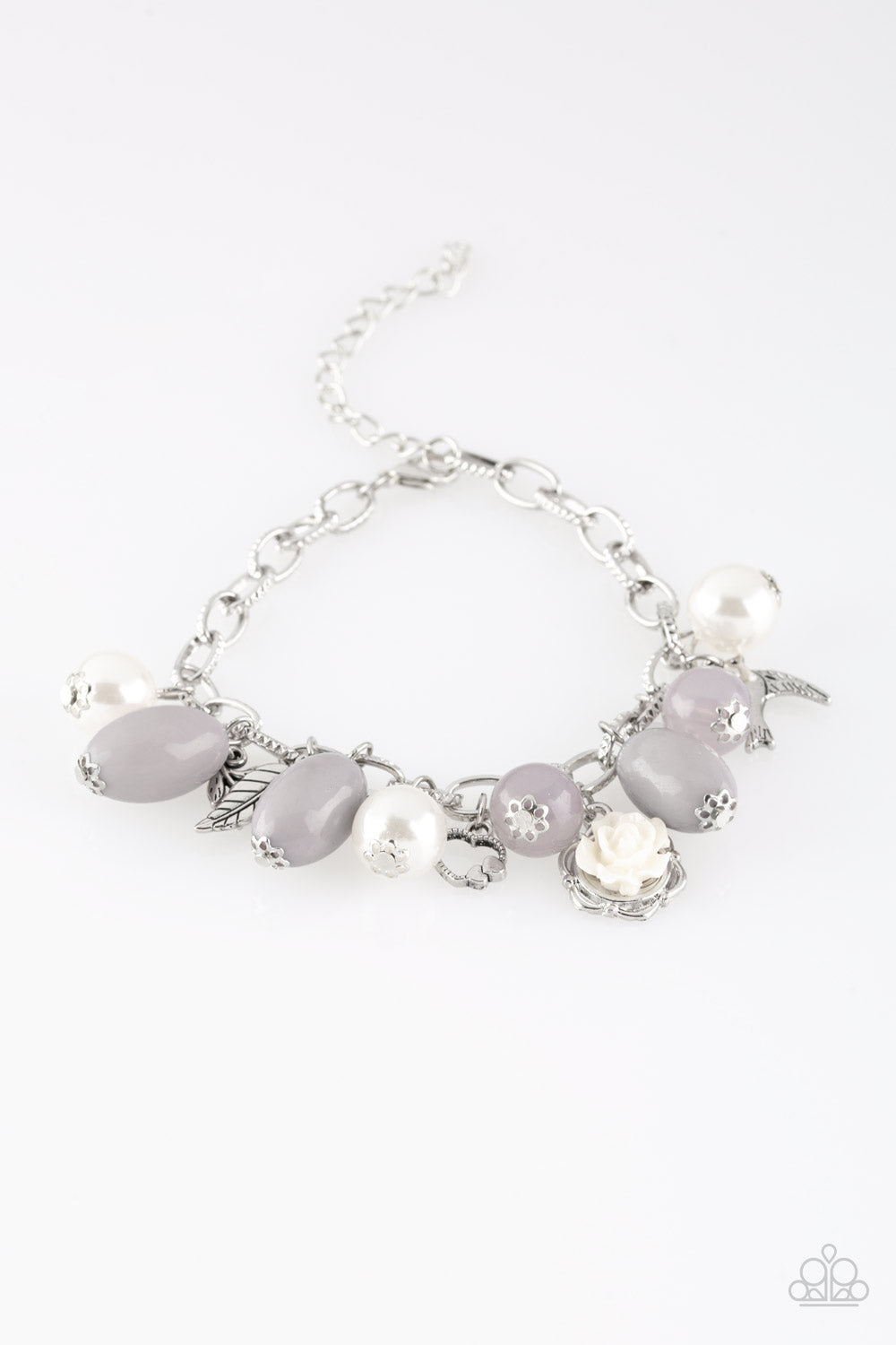 Love Doves Silver Charm & Gray Bead Bracelet Paparazzi B0334