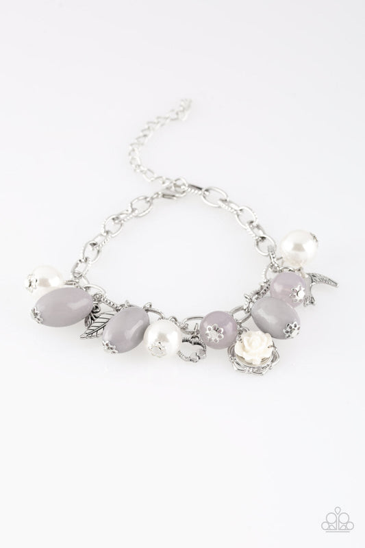 Love Doves Silver Charm & Gray Bead Bracelet Paparazzi B0334
