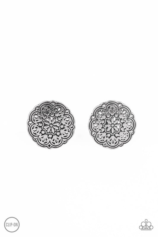 Mandala Harvest Silver Clip-On Earring Paparazzi E0149