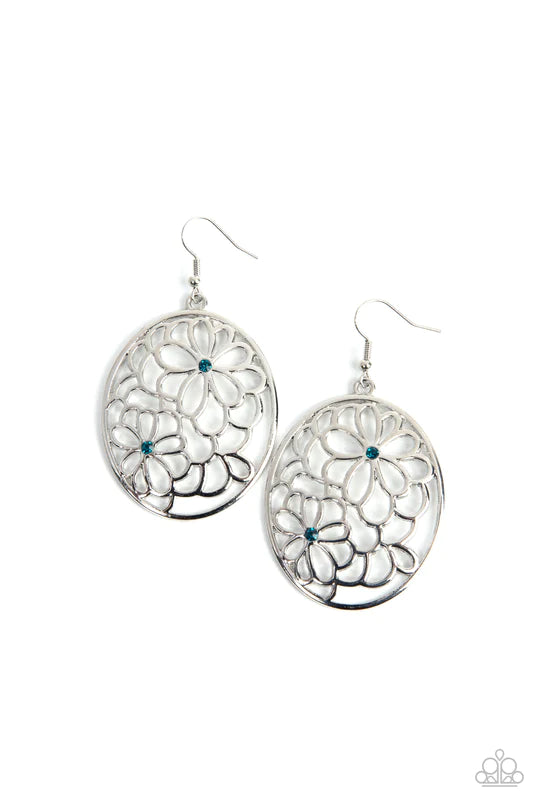 Meadow Maiden Blue Rhinestone Earring Paparazzi E0783