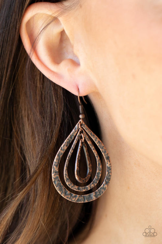 Plains Pathfinder Copper Teardrop Hammered Earring Paparazzi E0069
