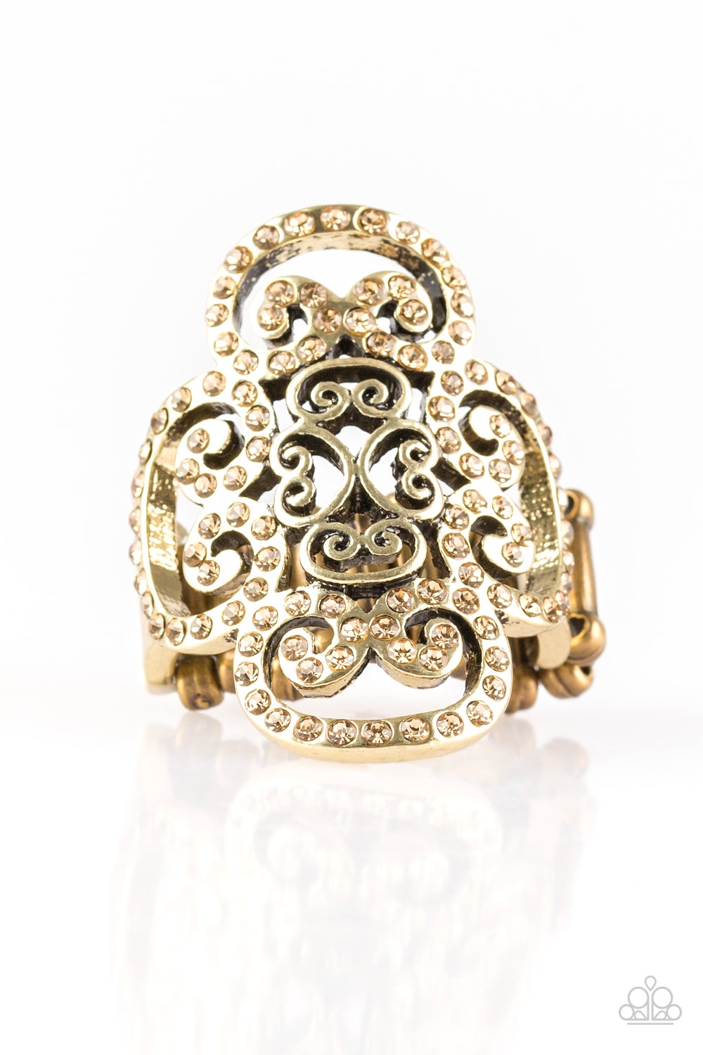 Regal Regalia Brass Topaz Rhinestone Ring Paparazzi R0082