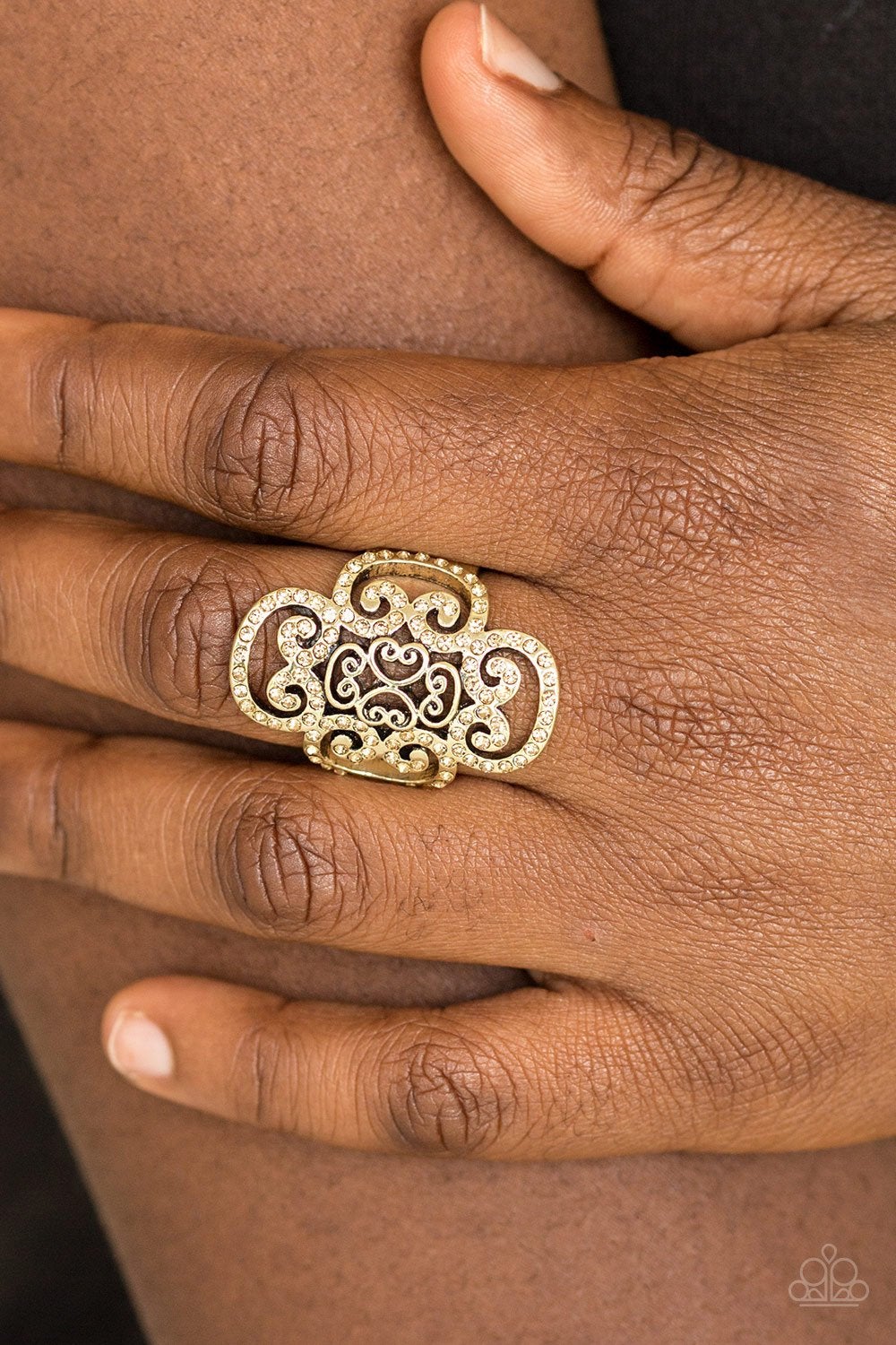 Regal Regalia Brass Topaz Rhinestone Ring Paparazzi R0082
