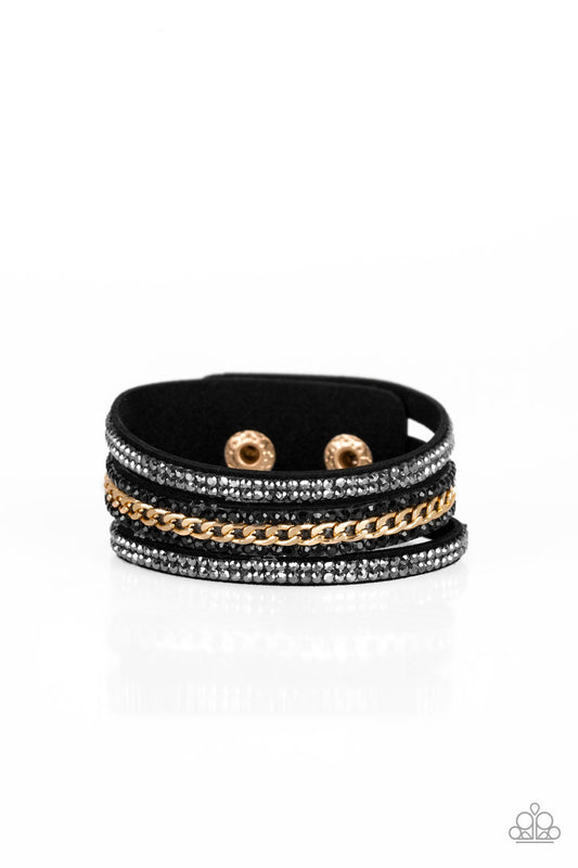 Rollin In Rhinestones Black Urban Wrap Bracelet Paparazzi B0008