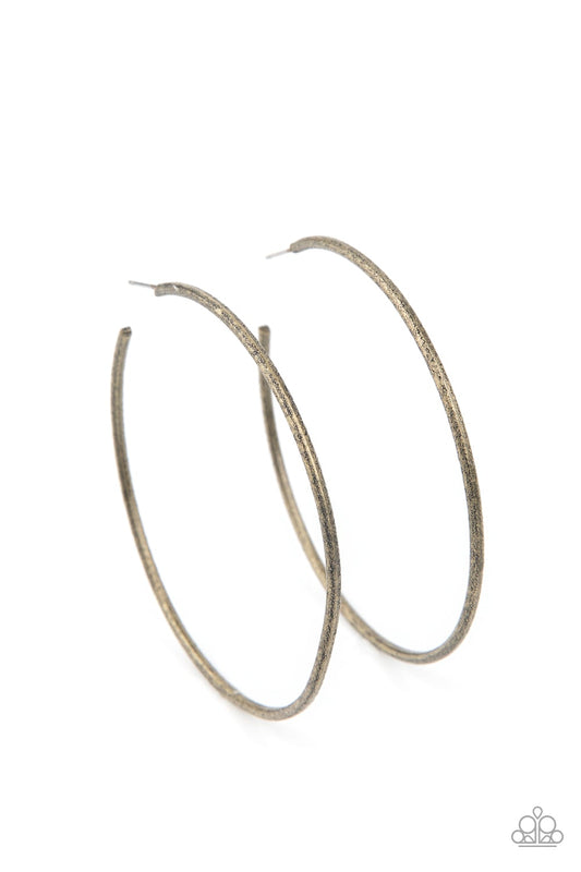 Rustic Roundabout Brass Hoop Earring Paparazzi E0103