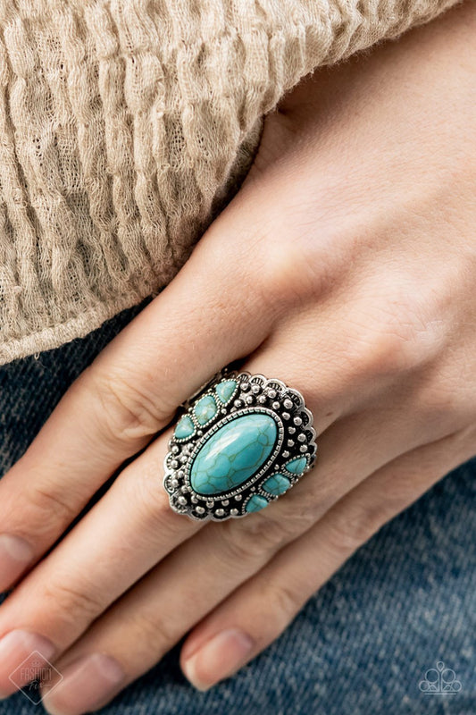 Rustler Road Blue Santa Fe Style Ring July 2021 Fashion Fix Paparazzi R0135