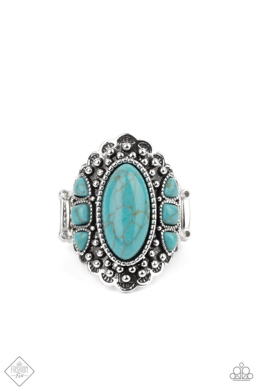Rustler Road Blue Santa Fe Style Ring July 2021 Fashion Fix Paparazzi R0135
