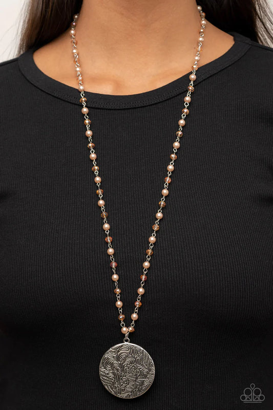 Secret Cottage Brown Floral Motif Necklace Paparazzi N1196
