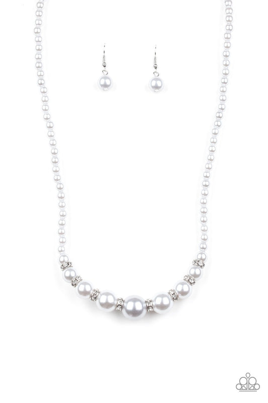 SoHo Sweetheart Silver Pearl White Rhinestone Necklace Paparazzi N0383