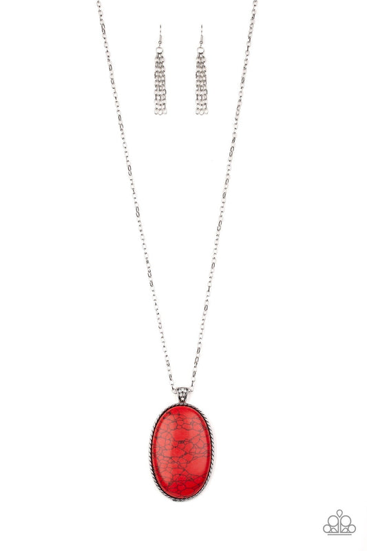 Stone Stampede Red Cracked Stone Necklace Paparazzi N0313