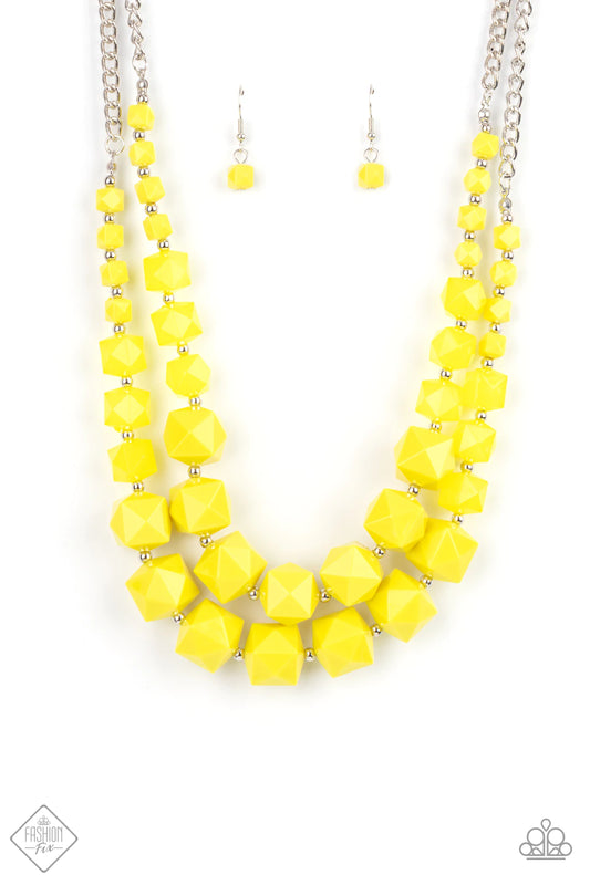 Summer Excursion Yellow Cube Bead Necklace Paparazzi N0298