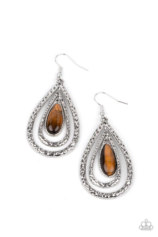 Teardrop Torrent Brown Tiger's Eye Earring Paparazzi E0067