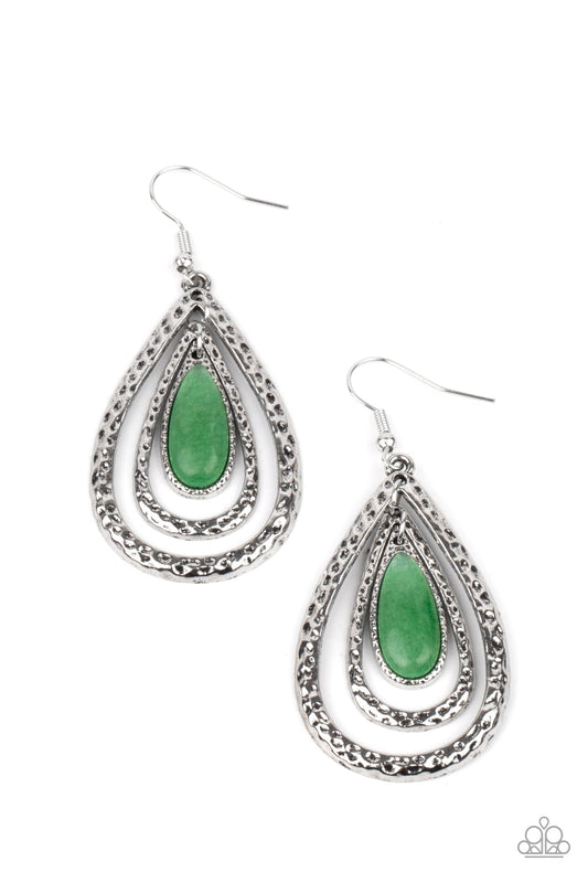 Teardrop Torrent Green Earring Paparazzi E0095