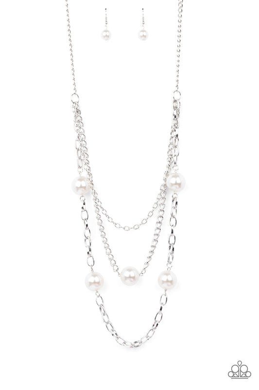 Thanks For The Compliment White Pearl Bead Silver Chain Necklace Paparazzi N0299