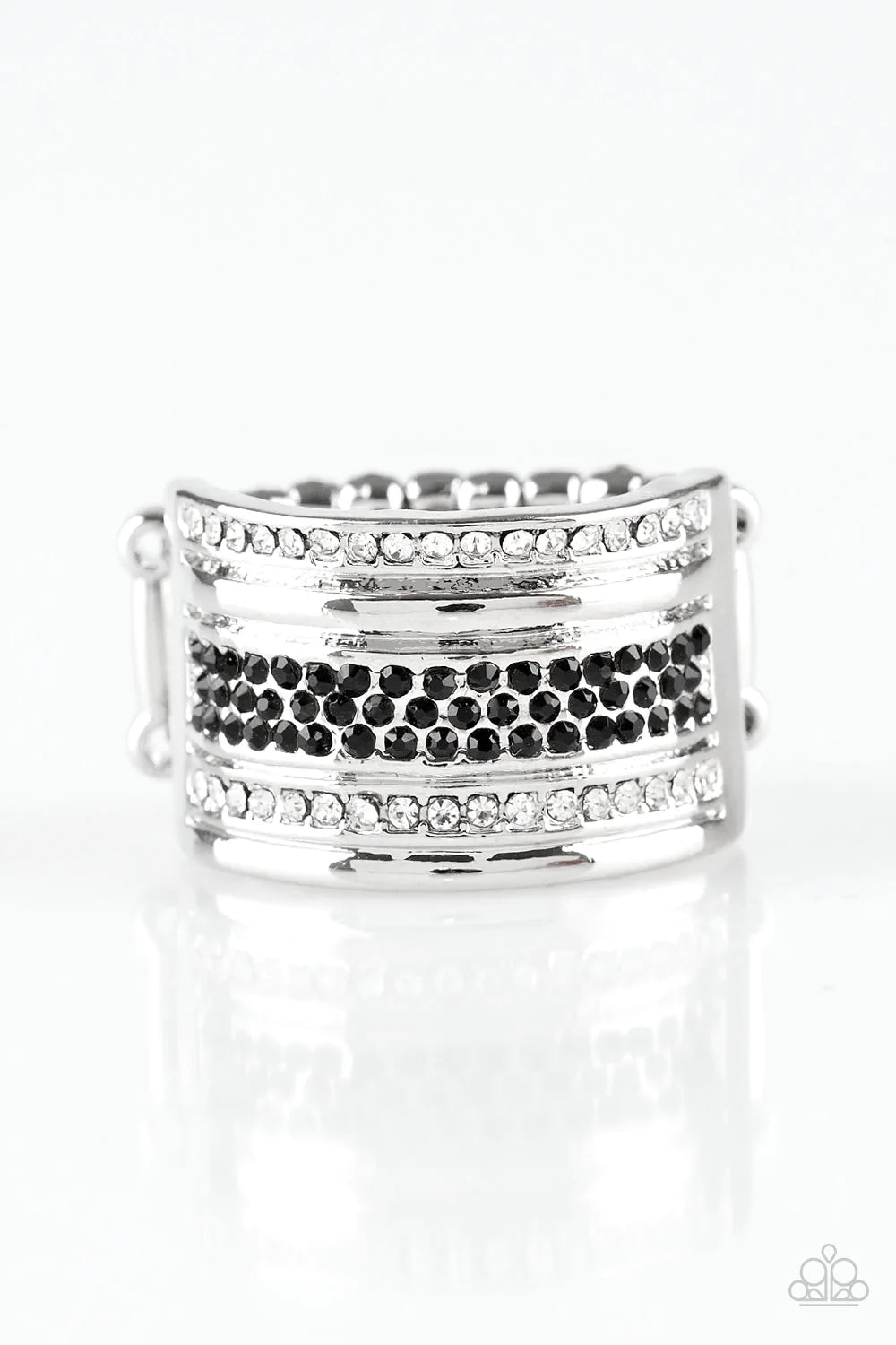 Top Dollar Drama Black And White Rhinestone Ring Paparazzi R0308