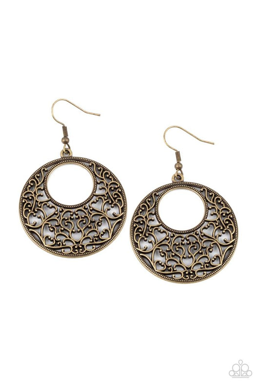 Vineyard Romance Brass Earring Paparazzi E0155