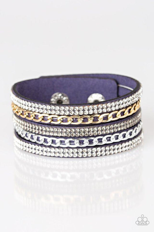 Fashion Fiend Blue Suede White And Smoky Rhinestone Urban Bracelet Paparazzi B0162
