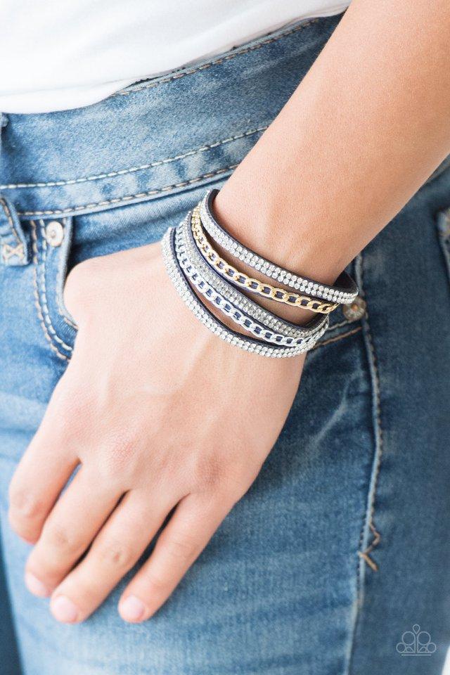 Fashion Fiend Blue Suede White And Smoky Rhinestone Urban Bracelet Paparazzi B0162