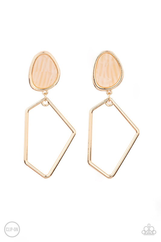 Retro Reverie Gold Frame Acrylic Stone Clip-On Earring Paparazzi E0020
