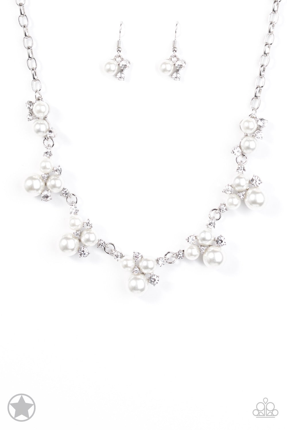Toast to Perfection Silver, White Pearl & Rhinestone Blockbuster Necklace Paparazzi N0041