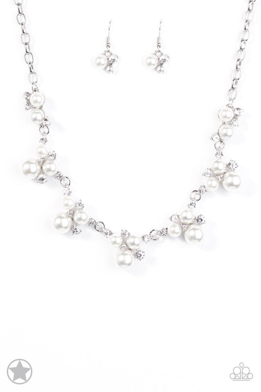 Toast to Perfection Silver, White Pearl & Rhinestone Blockbuster Necklace Paparazzi N0041